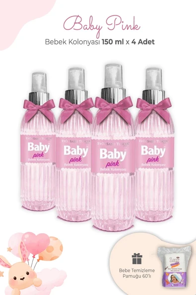 Eyüp Sabri Tuncer Baby Pınk Bebek Kolonyası 150 ml x 4 Adet ve Kare Bebek Pamuğu ürün görseli 1
