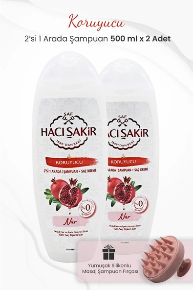 Hacı Şakir Nar 2si 1 Arada Şampuan Koruyucu 500 ml x 2 Adet ve Şampuan Fırçası Pembe ürün görseli 1