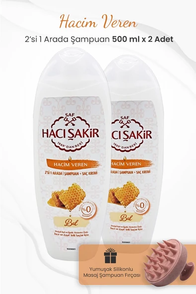 Hacı Şakir Bal 2si 1 Arada Şampuan 500 ml x 2 Adet ve Şampuan Fırçası Pembe ürün görseli 1