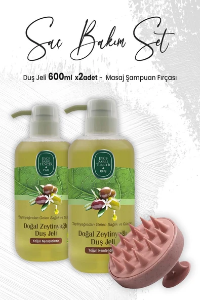 Eyüp Sabri Tuncer Zeytinyağlı Duş Jeli 600 ml x 2 Adet ve Masaj Şampuan Fırçası Pembe ürün görseli 1