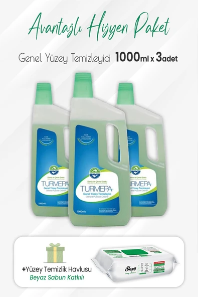Turmepa Genel Yüzey Temizleyici 1 lt x 3 Adet ve Easy Clean Yüzey Temizlik 100' lü ürün görseli 1