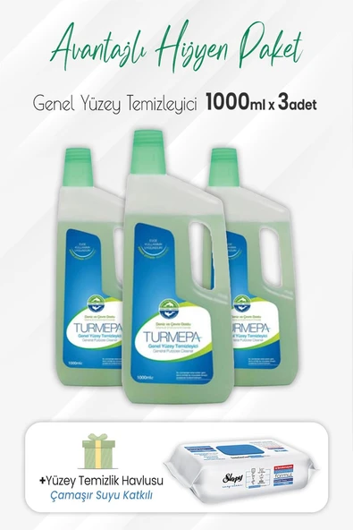 Turmepa Genel Yüzey Temizleyici 1000 ml x 3 Adet ve Çamaşır Sulu Yüzey Temizlik 100' lü ürün görseli 1