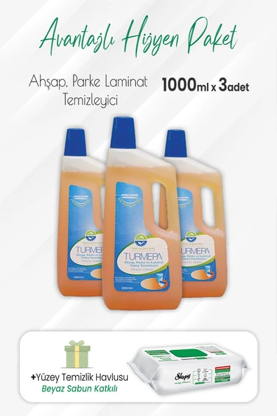 Turmepa Ahşap, Parke Temizleyici 1 lt x 3 Adet ve Easy Clean Yüzey Temizlik 100' lü ürün görseli 1