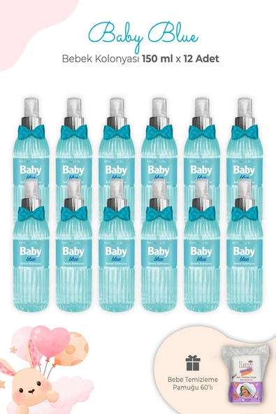 Eyüp Sabri Tuncer Baby Blue Bebek Kolonyası 150 ml x 12 Adet ve Kare Bebek Pamuğu ürün görseli 1