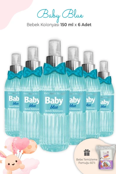 Eyüp Sabri Tuncer Baby Blue Bebek Kolonyası 150 ml x 6 Adet ve Kare Bebek Pamuğu ürün görseli 1
