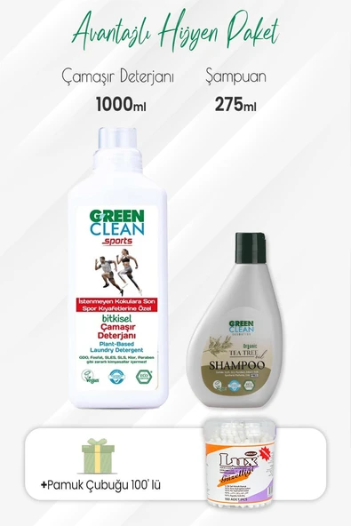Green Clean Sports Çamaşır Deterjanı,Şampuan Tea Tree 275 ml ve Pamuk Çubuğu ürün görseli 1