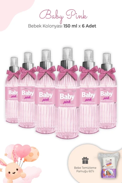 Eyüp Sabri Tuncer Baby Pınk Bebek Kolonyası 150 ml x 6 Adet ve Kare Bebek Pamuğu ürün görseli 1