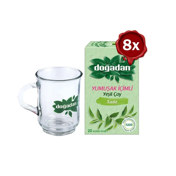 Doğadan Yeşil Çay Yumuşak İçimli 20'li x 8 ve Doğadan Cam Bardak Hediyeli ürün görseli 1
