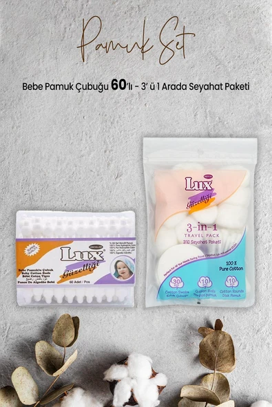 Lux Bebe Pamuk Çubuğu 60' lı ve 3' lü Seyahat Paketi ürün görseli 1