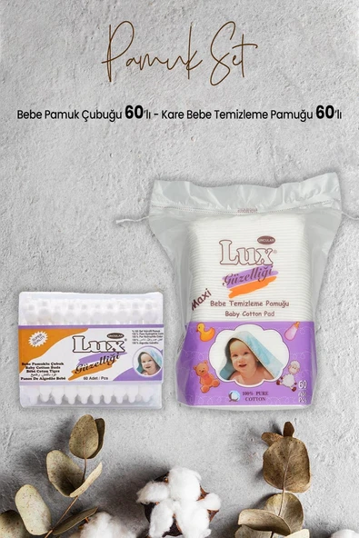 Lux Bebe Pamuk Çubuğu 60' lı ve Kare Bebe Temizleme Pamuğu 60' lı ürün görseli 1