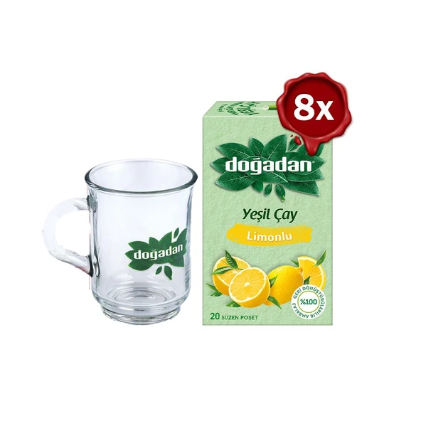 Doğadan Yeşil Çay Limonlu 20'li x 8 ve Doğadan Cam Bardak Hediyeli ürün görseli 1