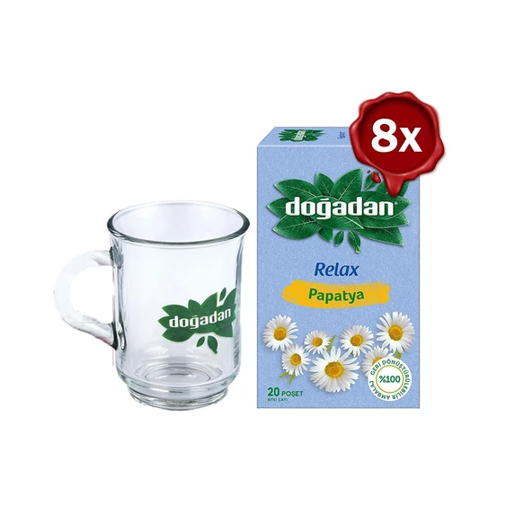Doğadan Papatya Bitki Çayı 20' li x 8 ve Doğadan Cam Bardak Hediyeli ürün görseli 1