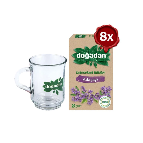 Doğadan Adaçayı Bitki Çayı 20' li x 8 ve Doğadan Cam Bardak Hediyeli ürün görseli 1