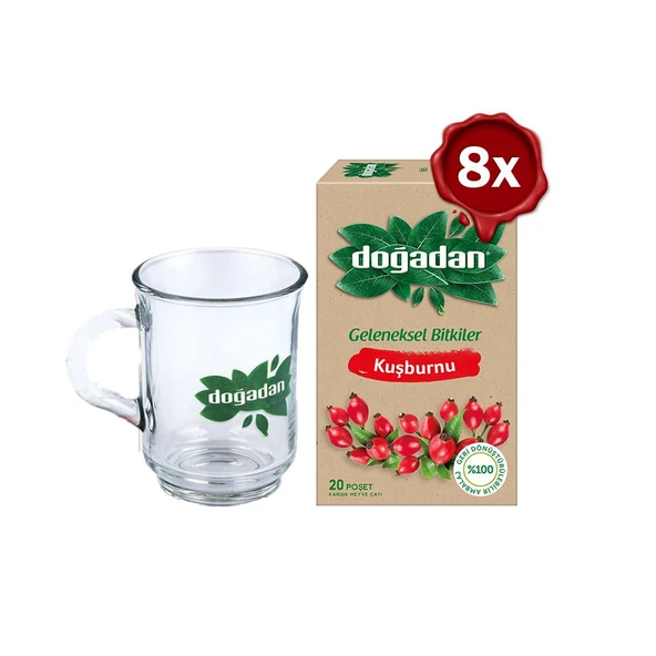 Doğadan Kuşburnu Çayı 20'li x 8 ve Doğadan Cam Bardak Hediyeli ürün görseli 1