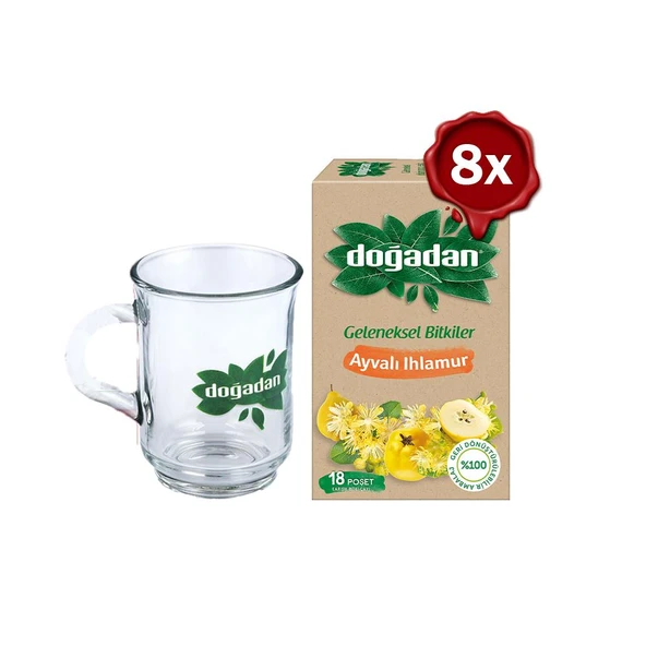 Doğadan Ayvalı Ihlamur Çay 18'li x 8 ve Doğadan Cam Bardak Hediyeli ürün görseli 1