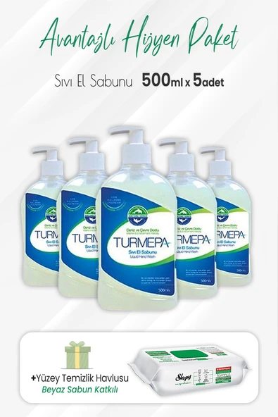 Turmepa Sıvı Sabun 500 ml x 5 Adet ve Easy Clean Yüzey Temizlik 100' lü ürün görseli 1