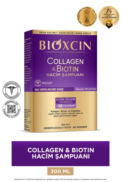 Bioxcin Collagen & Biotin Ekstra Hacim Şampuanı 300 ml - Kolajen Biotin İnce ve Seyrek Saçlar ürün görseli 1