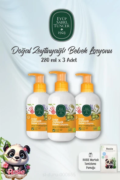 Eyüp Sabri Tuncer Zeytinyağlı Bebek Losyonu 280 ml 3'lü ve ROSIE Bebek Pamuğu ürün görseli 1