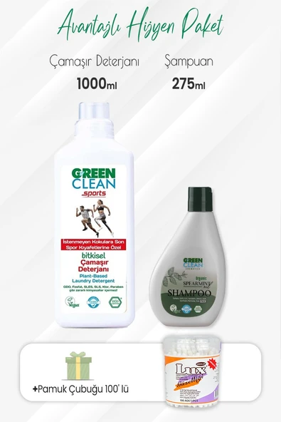 Green Clean Sports Çamaşır Deterjanı,Şampuan Spearmint 275 ml ve Pamuk Çubuğu ürün görseli 1