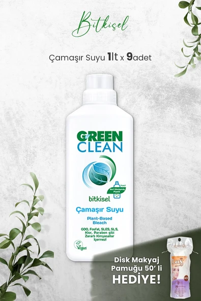 U Green Clean Bitkisel Çamaşır Suyu 1 L x 9 Adet ve Hediyeli ürün görseli 1