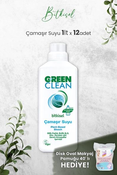 U Green Clean Bitkisel Çamaşır Suyu 1 L x 12 Adet ve Hediyeli ürün görseli 1
