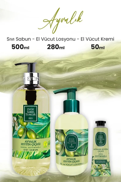 Eyüp Sabri Tuncer Ayvalık Zeytin Vücut Losyonu 280 ml, Sıvı Sabun 500 ml ve Krem 50 ml ürün görseli 1
