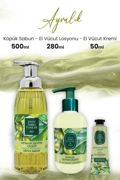 Eyüp Sabri Tuncer Ayvalık Zeytin Vücut Losyonu 280 ml, Köpük Sabun 500 ml ve Krem 50 ml ürün görseli 1