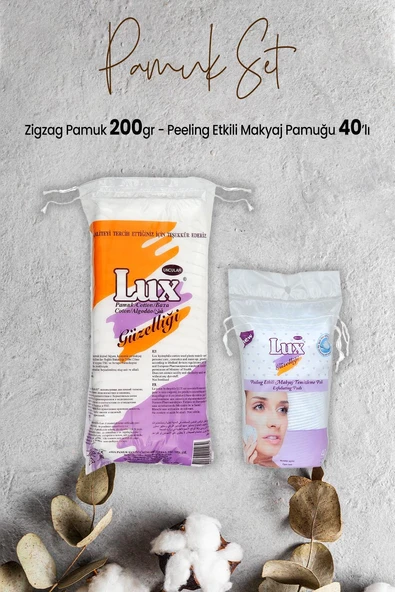 Lux Peeling Etkili Makyaj Pamuğu 40' lı ve Zigzag Pamuk 200 gr ürün görseli 1