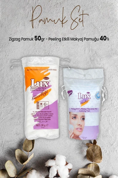 Lux Peeling Etkili Makyaj Pamuğu 40' lı ve Zigzag Pamuk 50 gr ürün görseli 1