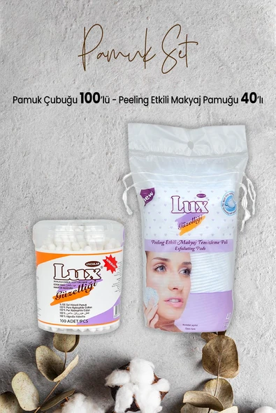 Lux Pamuk Çubuğu 100' lü ve Peeling Etkili Makyaj Pamuğu 40' lı ürün görseli 1