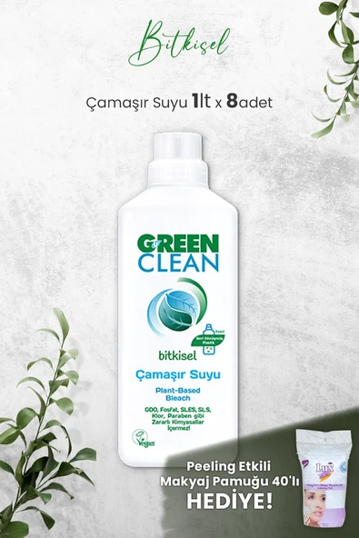 U Green Clean Bitkisel Çamaşır Suyu 1 L x 8 Adet ve Hediyeli ürün görseli 1