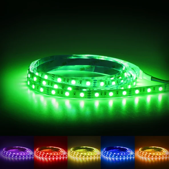 5metre Led şerit 5050 DC12V Yeşil renkli (60Led/M) IP65 ışık aydınlatma lambası hortum Kendinden yapışkanlı ürün görseli 1