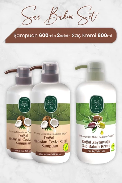 Eyüp Sabri Tuncer Hindistan Cevizi Şampuan 600 ml x 2 Adet ve Saç Kremi ürün görseli 1