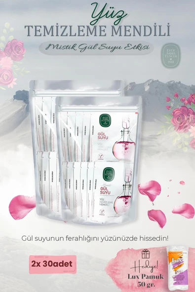 Mistik Gül Suyu 60'lı Yüz Temizleme Mendili ve Pamuk Hediyeli ürün görseli 1