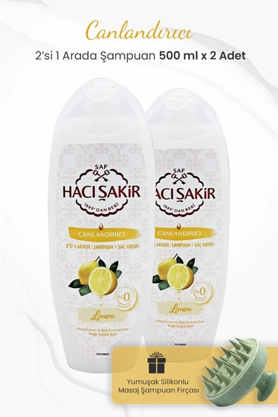 Hacı Şakir Limon 2si 1 Arada Şampuan 500 ml x 2 Adet ve Şampuan Fırçası Yeşil ürün görseli 1