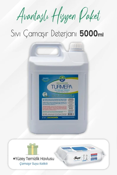 Turmepa Sıvı Çamaşır Deterjanı 5 lt ve Çamaşır Sulu Yüzey Temizlik 100' lü ürün görseli 1