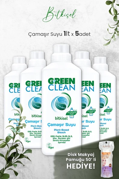 U Green Clean Bitkisel Çamaşır Suyu 1 L x 5 Adet ve Hediyeli ürün görseli 1
