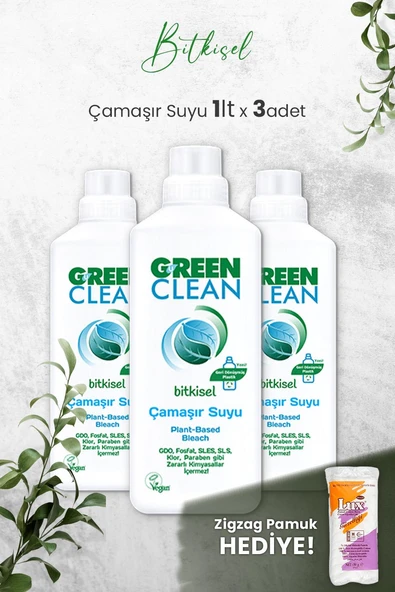 U Green Clean Bitkisel Çamaşır Suyu 1 L x 3 Adet ve Hediyeli ürün görseli 1