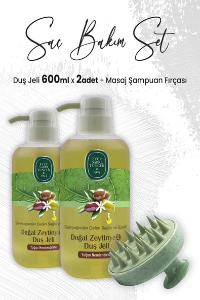 Eyüp Sabri Tuncer Zeytinyağlı Yağlı Duş Jeli 600 ml x 2 Adet ve Masaj Şampuan Fırçası Yeşil ürün görseli 1