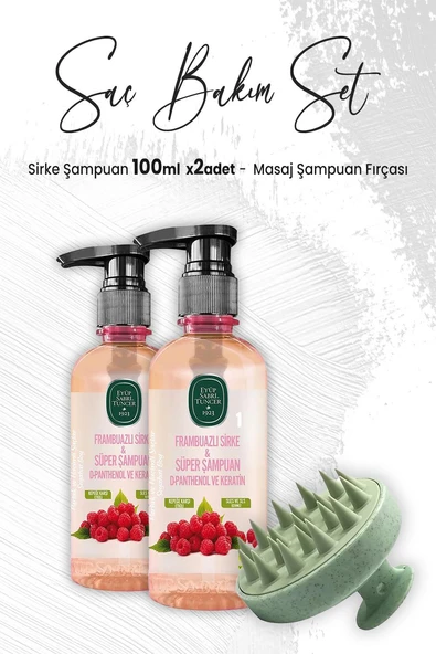 Eyüp Sabri Tuncer Sirke Şampuan Frambuazlı 100 ml x 2 Adet ve Masaj Şampuan Fırçası Yeşil ürün görseli 1