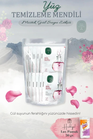 Mistik Gül Suyu 30'lu Yüz Temizleme Mendili ve Pamuk Hediyeli ürün görseli 1