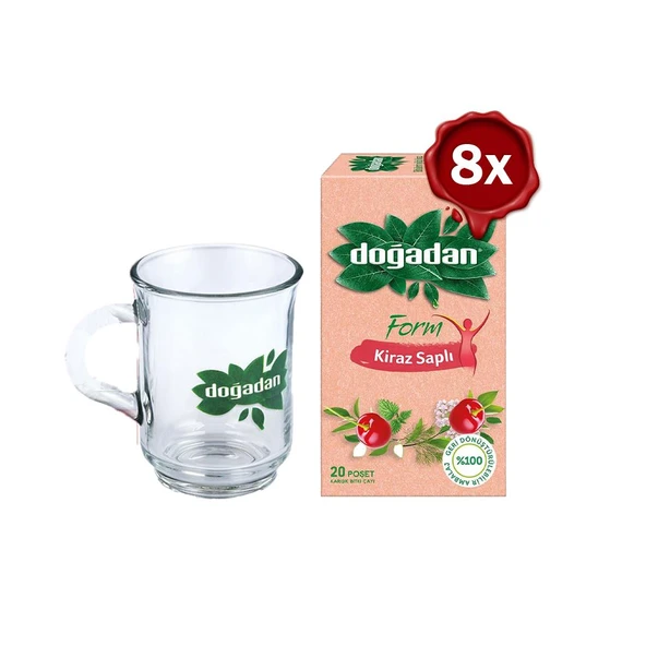 Doğadan Form Çay Kiraz Saplı 20'li x 8 ve Doğadan Cam Bardak Hediyeli ürün görseli 1