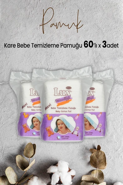 Lux Kare Bebe Temizleme Pamuğu 60' lı x 3 Adet ürün görseli 1