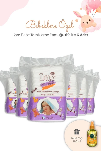 Lux Bebe Temizleme Pamuğu Kare 60' lı x 6 Adet ve Bebek Yağı ürün görseli 1