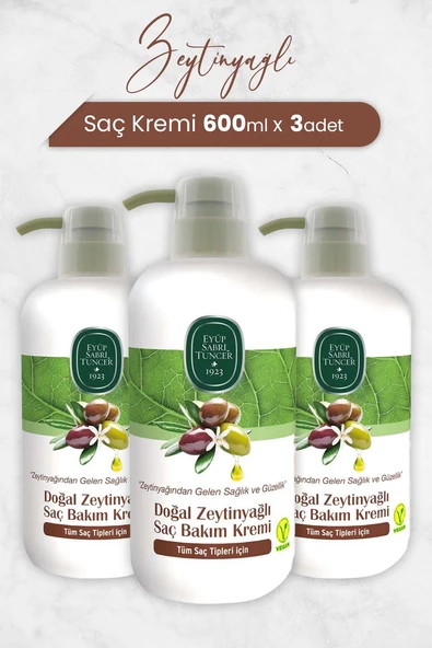 Eyüp Sabri Tuncer Doğal Zeytinyağlı Saç Kremi 600 ml x 3 Adet ürün görseli 1