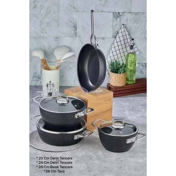COOKER CKR2853 TİTANİUM 7 PARÇA TENCERE SETİ SİYAH PLATİN ürün görseli 1
