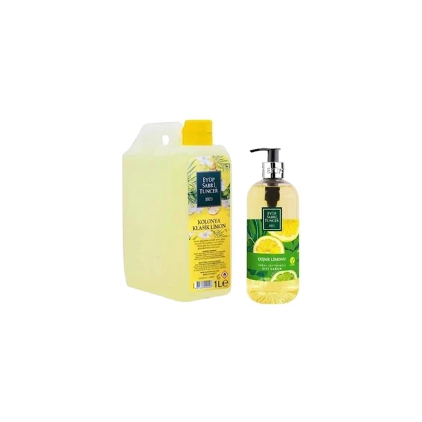 Eyüp Sabri Tuncer Klasik Limon Kolonyası Yedek Şişe 1 Lt ve Çeşme Limonu sıvı Sabun 500 ML ürün görseli 1