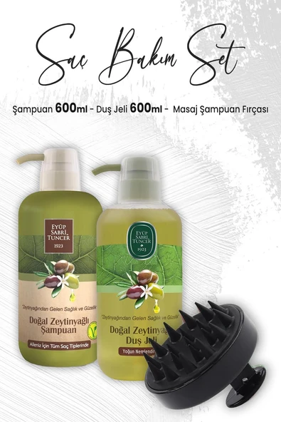 Eyüp Sabri Tuncer Zeytinyağlı Şampuan 600 ml, Duş Jeli 600 ml ve Masaj Şampuan Fırçası Siyah ürün görseli 1