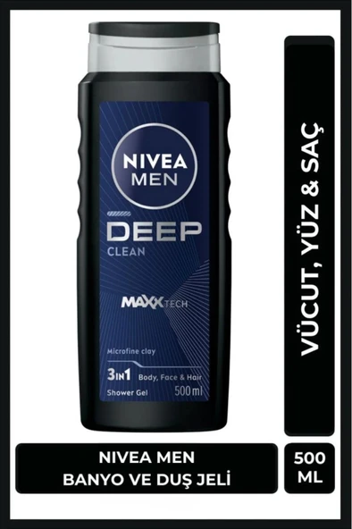 NIVEA MEN Erkek Deep Dimension Banyo ve Duş Jeli 500ml, 3ü 1 Arada Komple Bakım, Vücut Saç Yüz ürün görseli 1