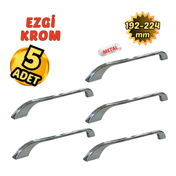 5 Adet Metal Ezgi Mobilya Çekmece Dolap Kulpu Krom 192-224mm ürün görseli 1